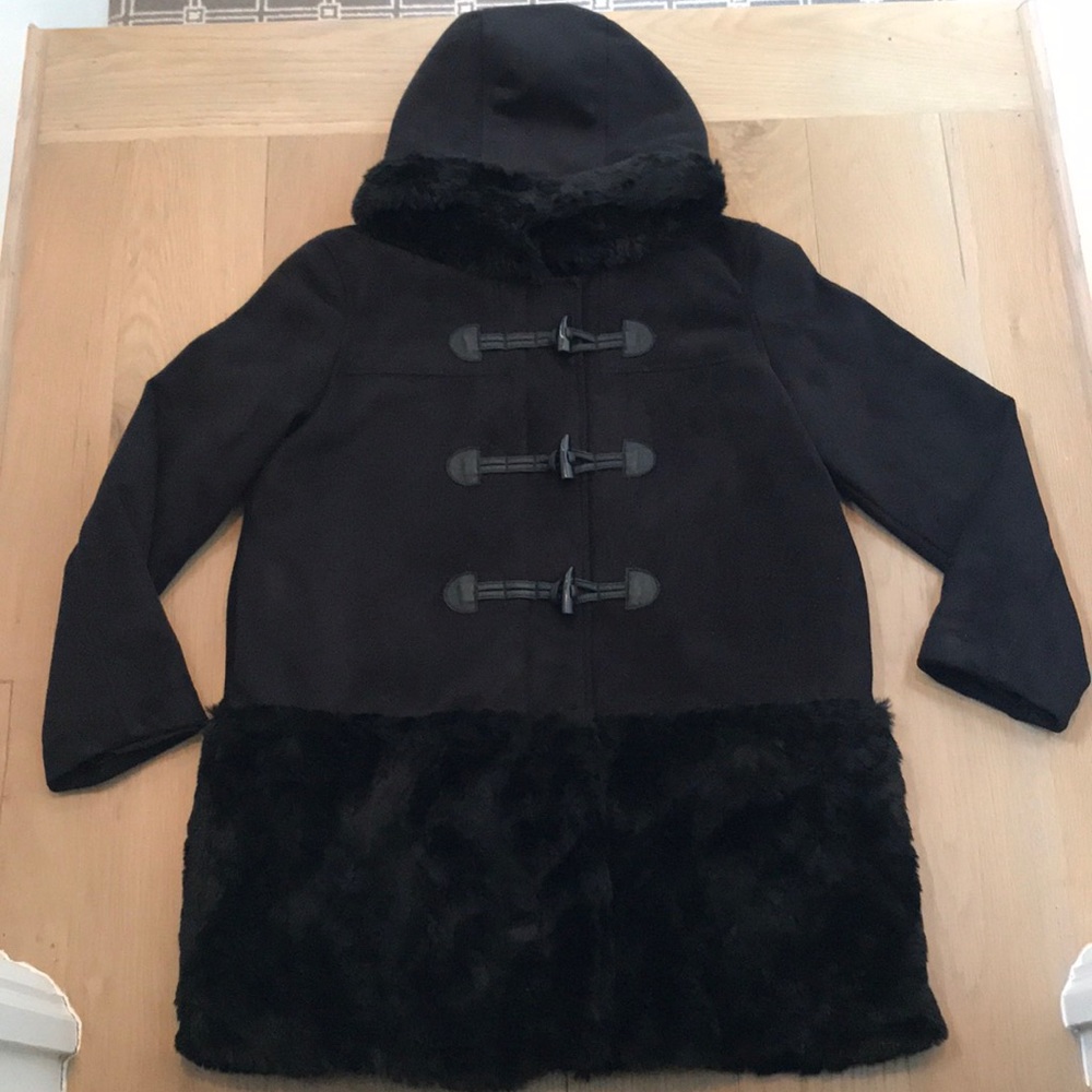 Gap black suede and faux fur coat, XXL (16-18)